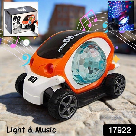 Plastic 360 Degree Rotating Stunt Car Toy For Kids - Bump And Go Action With 4D Lights And Music Plastic Mini Car With Disco Ball (1 Pc  Battery Not Included)