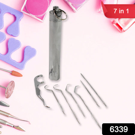 7 In1 Stainless Steel Toothpick Flossier Set (1 Set  With Case)