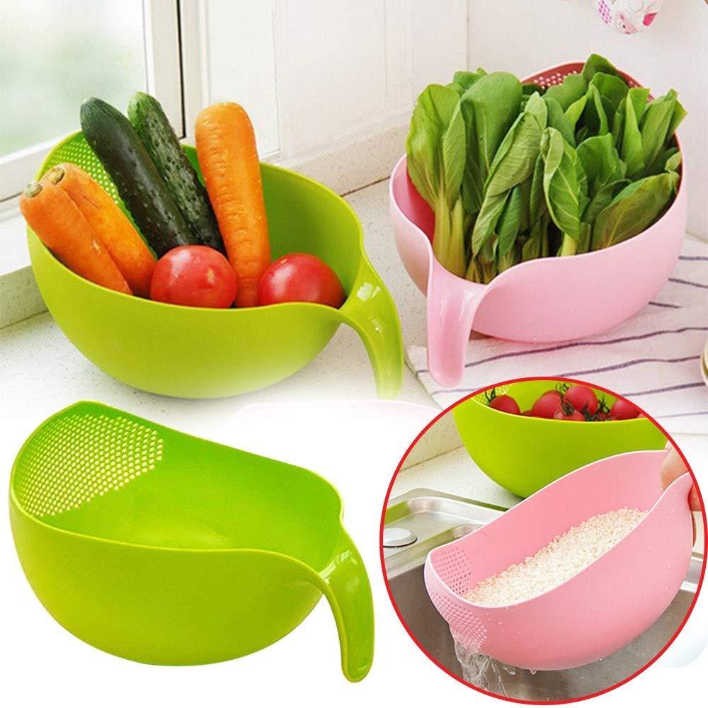 Plastic Rice Bowlfood Strainer Thick Drain Basket With Handle For Rice Vegetable  Fruit (Set Of 3Pcs)