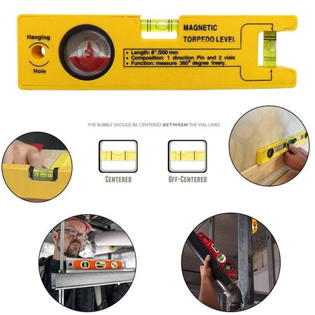 8-Inch Magnetic Torpedo Level With 1 Direction Pin 2 Vials And 360 Degree View