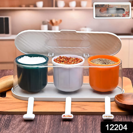 Homekitchen 3 Grid Seasoning Spice  Masala Box Kit With Spoon (Multicolor  1 Set)