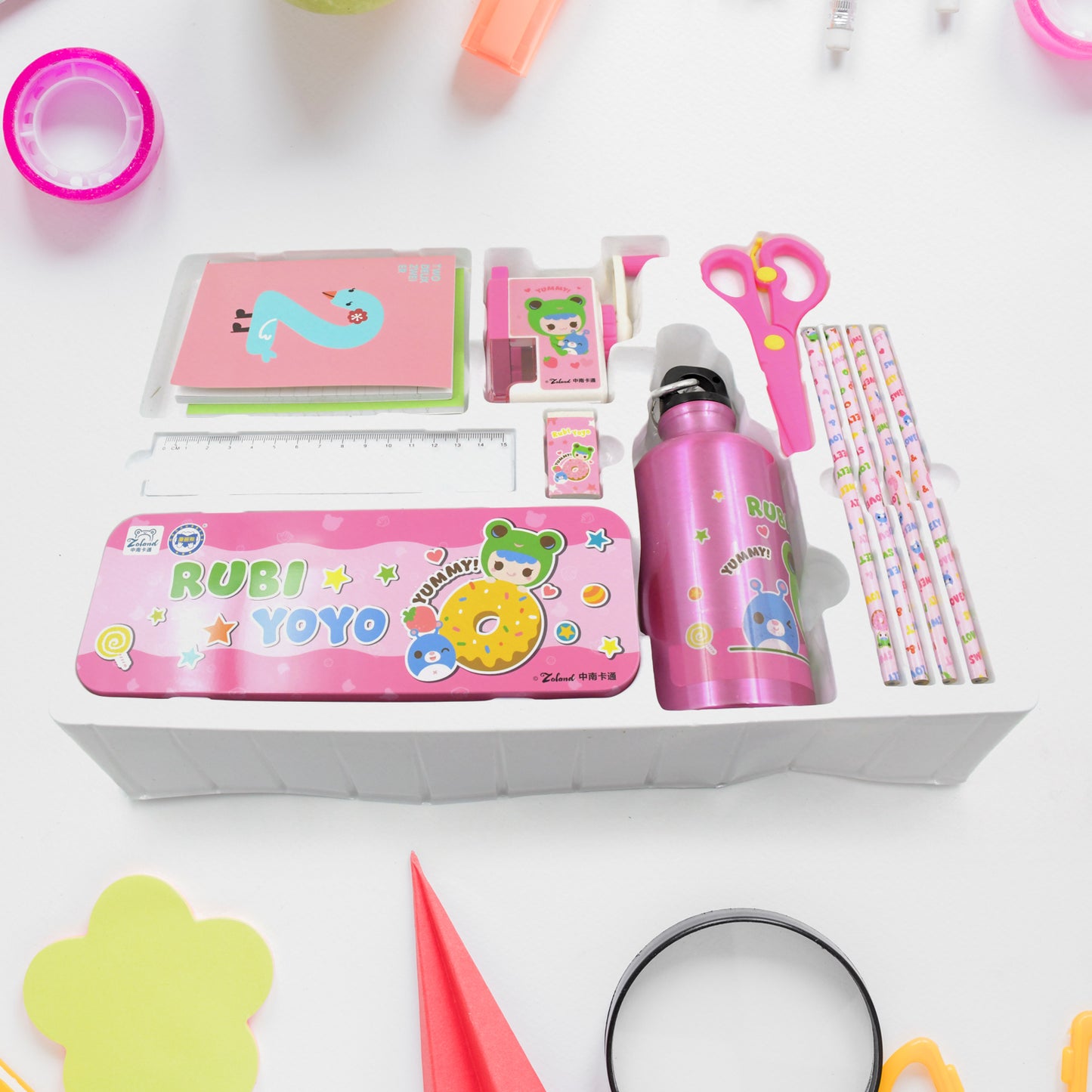 12 Pcs Stationery Kit 1 Pencil Box Compass Box 1 Eraser 1 Scissors 1 Ruler 4 Pencil 2 Diary 1 Bottle 1 Sharpener Stationary Set For Kids Birthday Return Gifts For Kids Stationary Gift Set (12 Pcs Set)