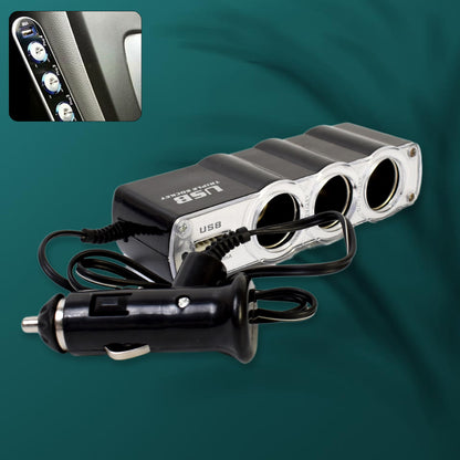 Triple 3 Way Car 12V Lighter Socket Splitter Usb Charger Power Adapter