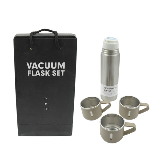 Stainless Steel Vacuum Flask Set With 3 Steel Cups Combo For Coffee Hot Drink And Cold Water Flask Ideal Gifting Travel Friendly Latest Flask Bottle. (500Ml)