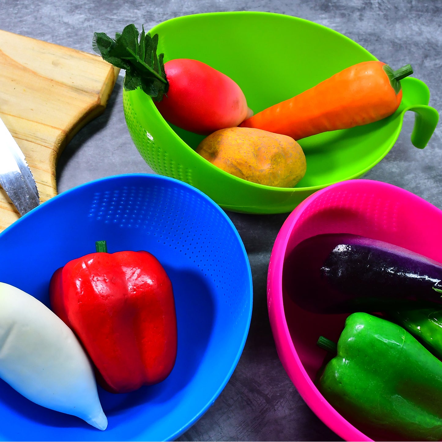 Plastic Rice Bowlfood Strainer Thick Drain Basket With Handle For Rice Vegetable  Fruit (Set Of 3Pcs)