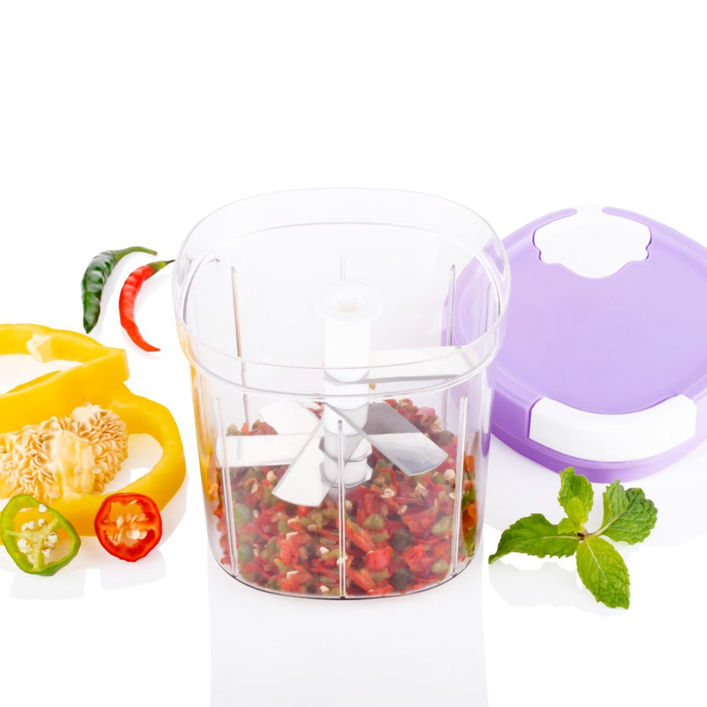 2 In 1 Handy Chopper And Slicer Used Widely For Chopping And Slicing Of Fruits Vegetables Cheese Etc. Including All Kitchen Purposes.