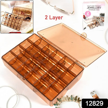 2 Layer Acrylic Jewelry Storage Box Dustproof Earring Box Storage Box Portable Nail Art Storage Case 24-Grid Small And 6-Grid Big Case Makeup Vanity Box (1 Pc  30 Compartment)