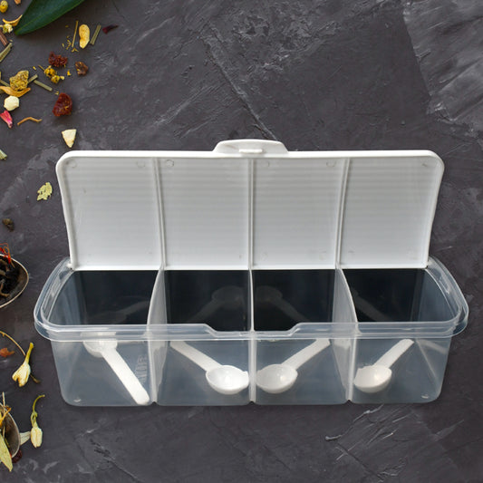 Kitchen Multipurpose Air-Tight 4 Sections Storage Containers  Masala Boxpickle (Achar) Jar With 4 Spoon For Each Section (1 Pc  Mix Color)