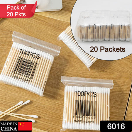 Cotton Swabs Bamboo With Wooden Handles For Makeup Clean Care Ear Cleaning Wound Care Cosmetic Tool Double Head Biodegradable Eco Friendly (Pack Of 20)