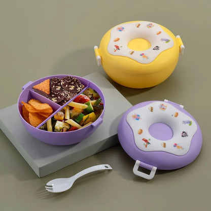 Donutshaped Double Insulated 3 Compartment Lunch Box (1 Pc  Mix Color)