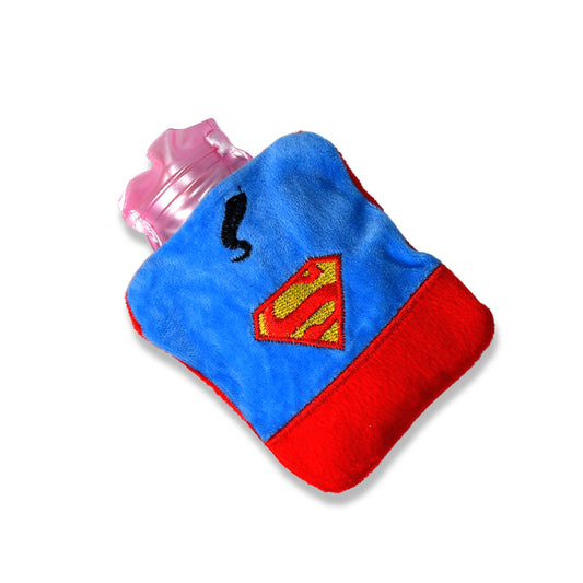 Superman Print Small Hot Water Bag With Cover For Pain Relief Neck Shoulder Pain And Hand Feet Warmer Menstrual Cramps.