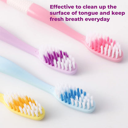 2-In-1 Tooth Brush With Tongue Scraper Soft Bristle  Long Handle (8Pcs) Soft Toothbrush