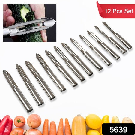 Multi-Purpose Stainless Steel Peeler With Handle For Vegetables Potato Peeler Carrot Grated Suitable For Peeling And Shredding Fruit And Vegetables Kitchen Accessories Piller (12 Pcs Set)