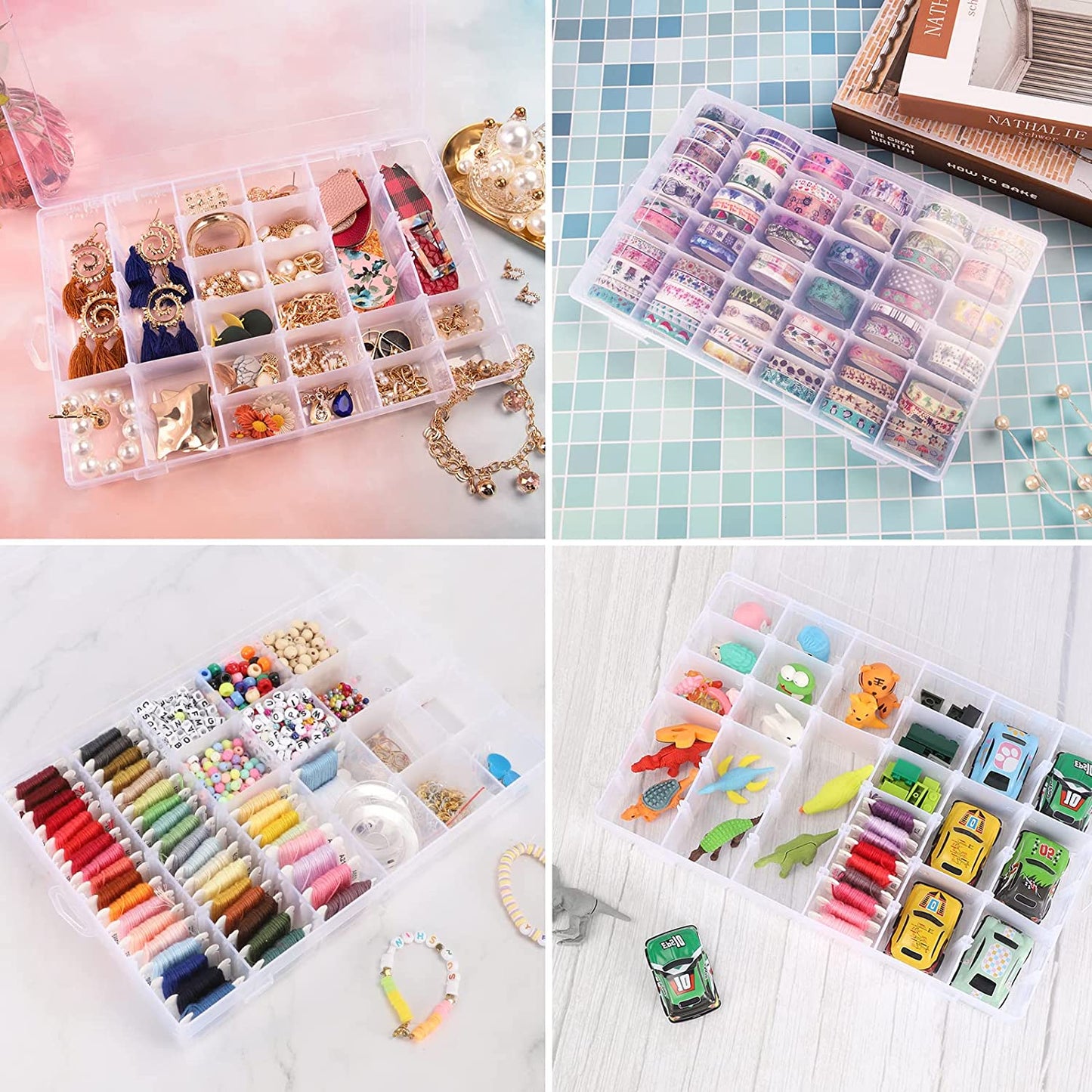 36 Grids Clear Plastic Organizer Jewelry Storage Box With Adjustable Dividers Transparent Organizer Box (1Pc)