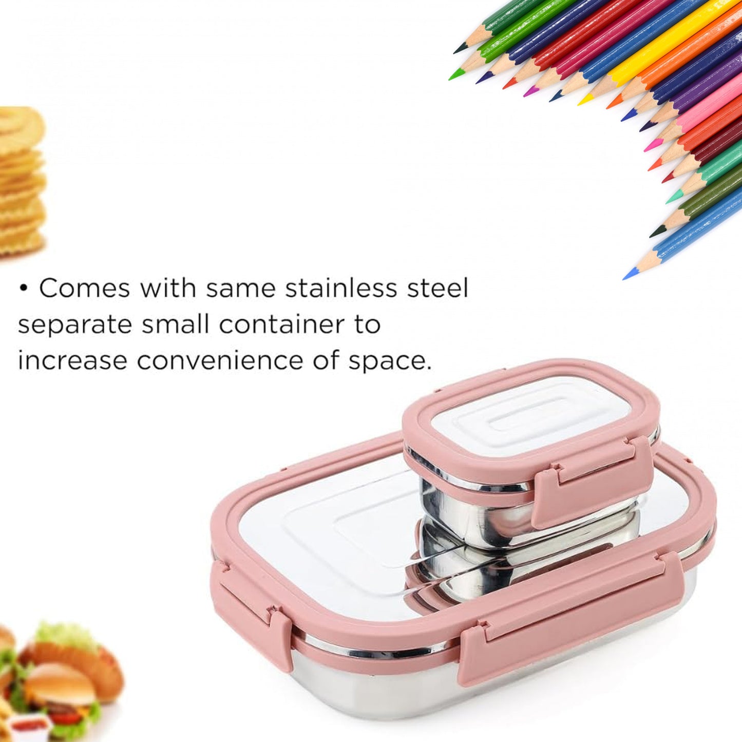 Premium Stainless Steel Leak Proof Air Tight Lunch Boxes (900Ml+200Ml Approx  2 Pc Set)