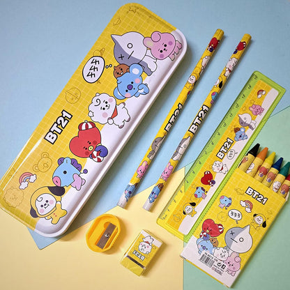 Stationery Kit For Kids - Stationery Set Includes Metal Pencil Box Sharpener Pencil And Eraser Set School Supply Set Birthday Return Gift For Kids Boys Girls (12 Pc Set)