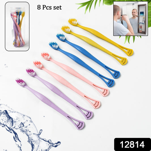 2-In-1 Tooth Brush With Tongue Scraper Soft Bristle  Long Handle (8Pcs) Soft Toothbrush