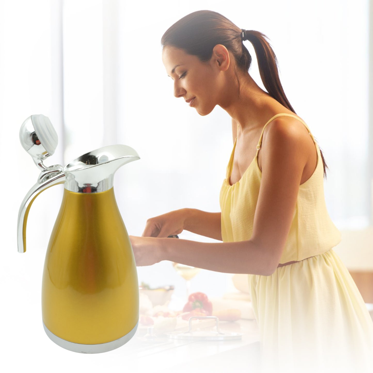 Vacuum Insulated Kettle Jug Vacuum Insulated Thermo Kettle Jug Insulated Vacuum Flask Vacuum Kettle Jug Stainless Steel For Milk Tea Beverage Home Office Travel Coffee (1.5 Ltr) (1Pc)