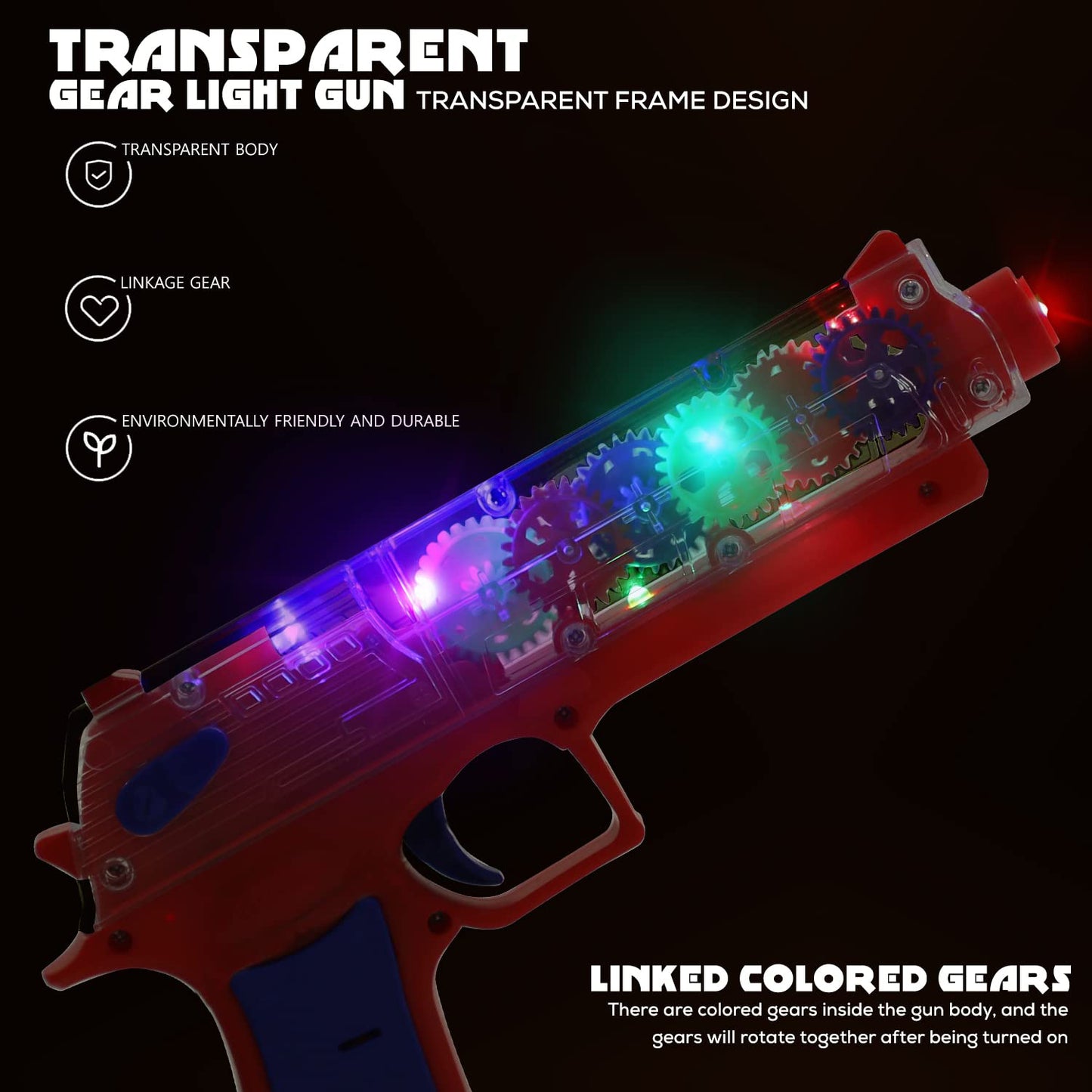 Plastic Gear Simulation Toy Gun For Kids Pretend Play Gun Toys With 3D Flashing Lights And Exciting Music Electric Laser Toy Guns With Rotating Gear Mechanism Toy For Birthday Gift For Kids 3+ Years (Pack Of 1)