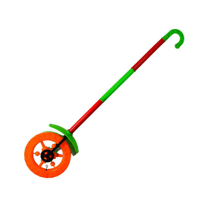 Plastic Single Wheel Push Run Toy With Handle And Two Lights On Wheel. Push Toy For Kids.