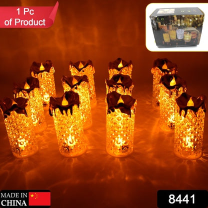Gold Flameless Candles Led Light Flameless And Smokeless Decorative Candles Led Tea Light Candle Perfect For Gifting Home Diwaliwedding Christmas Crystal Candle Lights Table Decorations (12 Pc Moq)