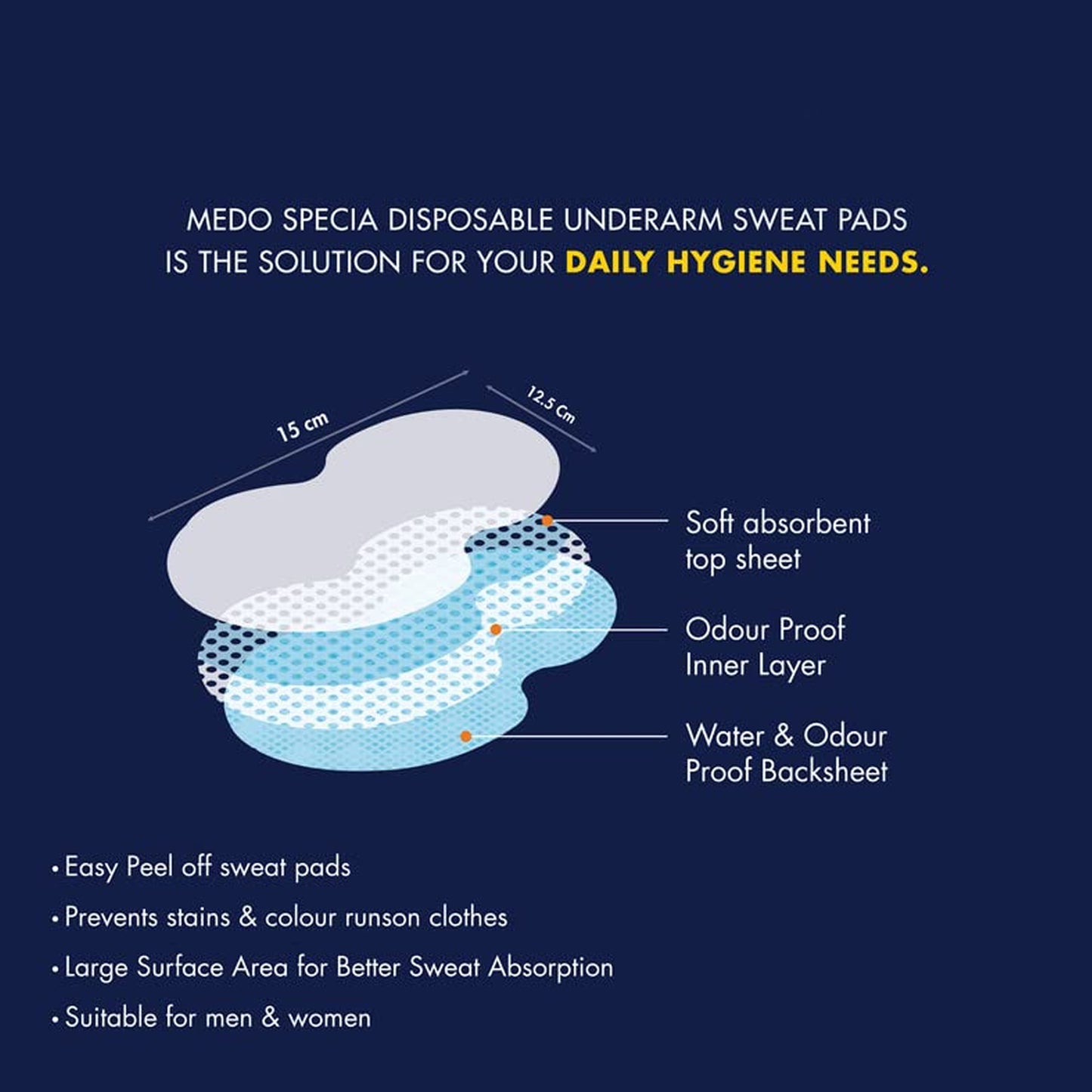 Underarms Sweat Pads Disposable Highly Absorbent Pads Cotton Anti-Allergic Anti Bacteria Anti Smell Underarm Perspiration Pad For Men And Women (Pack Of 10)