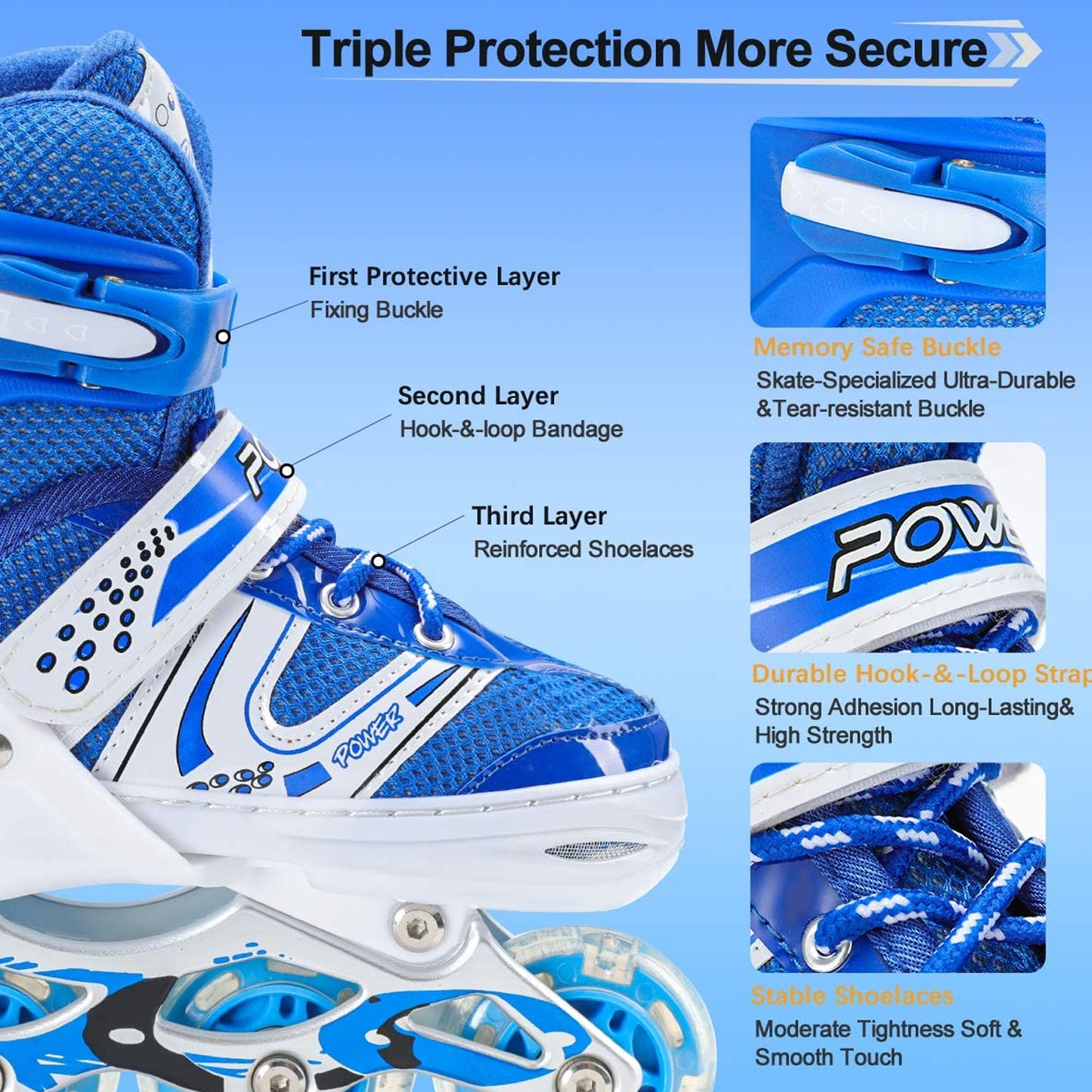 Inline Skates With Led Flashing Light Wheel With Adjustable Length Skate Premium High Quality Skates Pair
