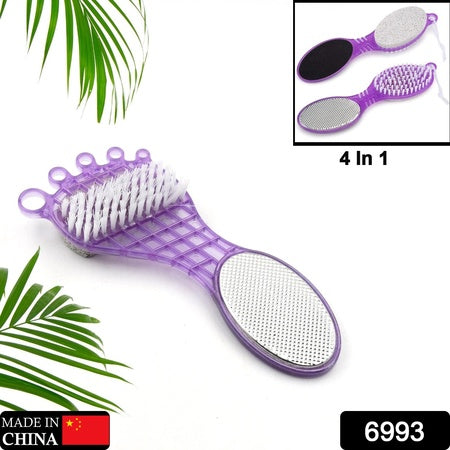 4 In 1 Pedicure Tool For Rough  Dry Feet Dual-Sided With Pumice Stone Soft Brush Steel Scrubber  Emery File Softens Hard Foot Corns  Calluses Cleanses  Smoothens Dull Feet