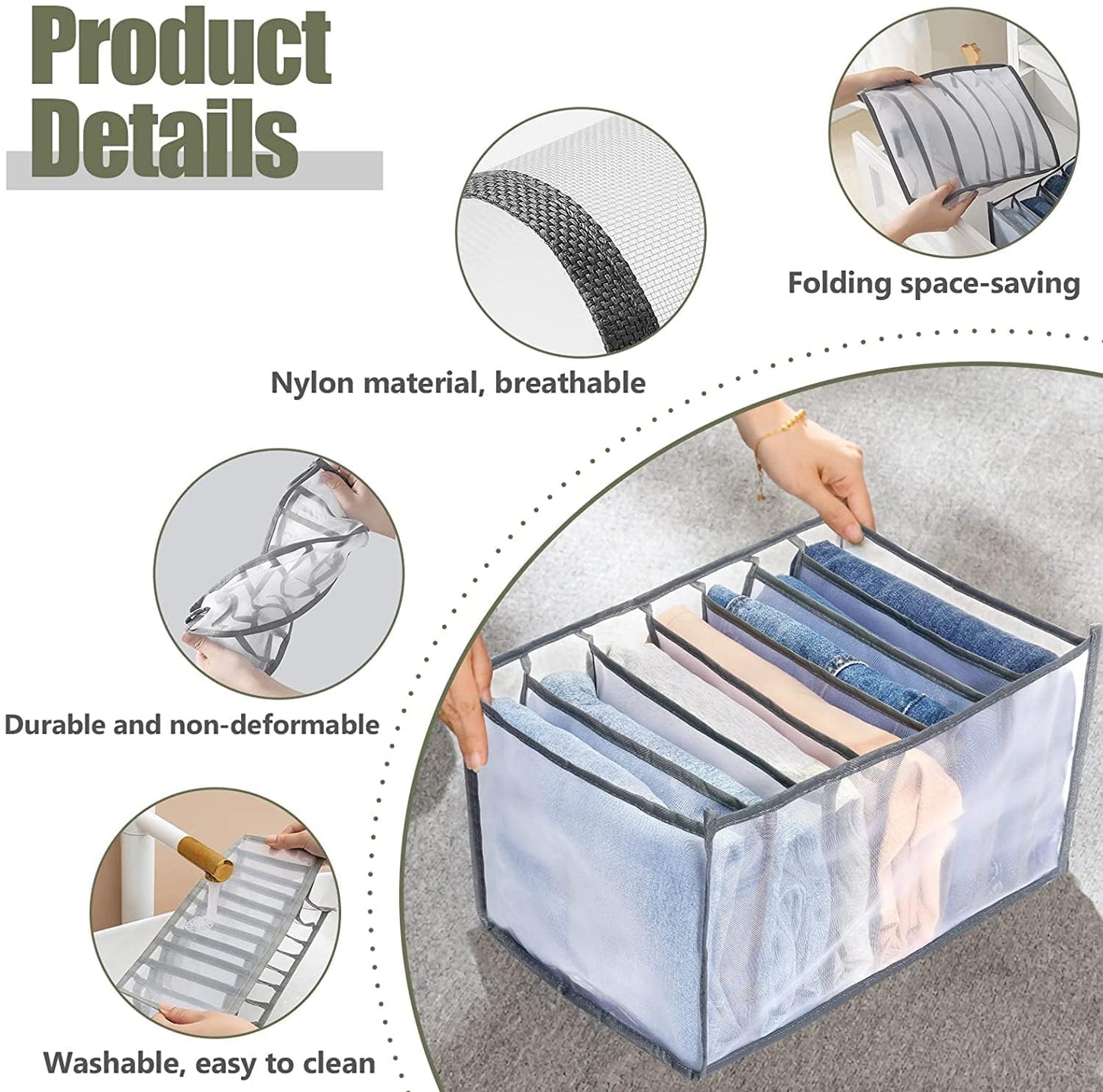 Clothes Organizer +7 Grid Drawer Wardrobe Clothes Organizer Jeans Closet Cabinet Organizers Portable Foldable Storage Containers