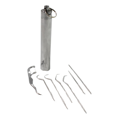 7 In1 Stainless Steel Toothpick Flossier Set (1 Set  With Case)