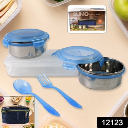 Sumolunch Box With Lunch Bag Plastic Lunch Box  Plastic Spoon Fork (2 Pc Set  With Lunch Box)