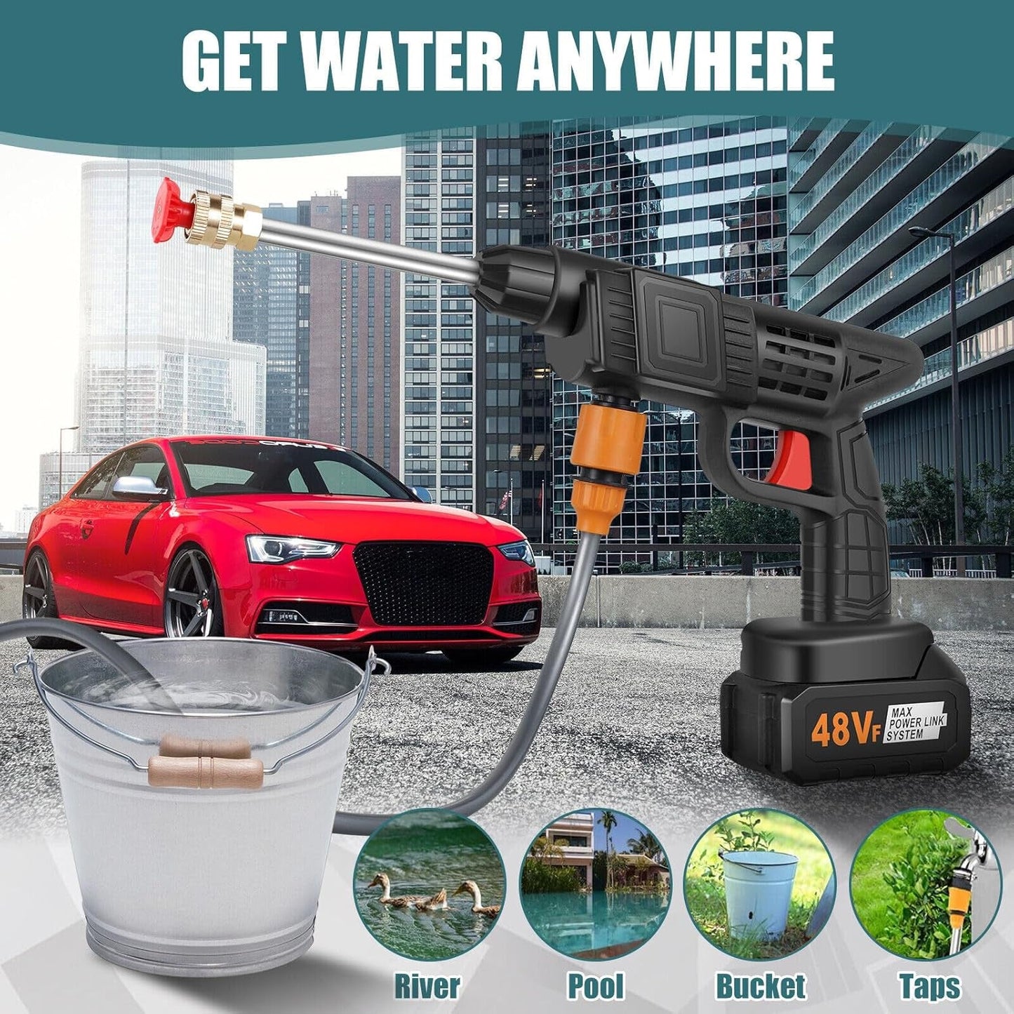 Double Battery 48V Rechargeable Electric Car Washer Gun (1 Set)