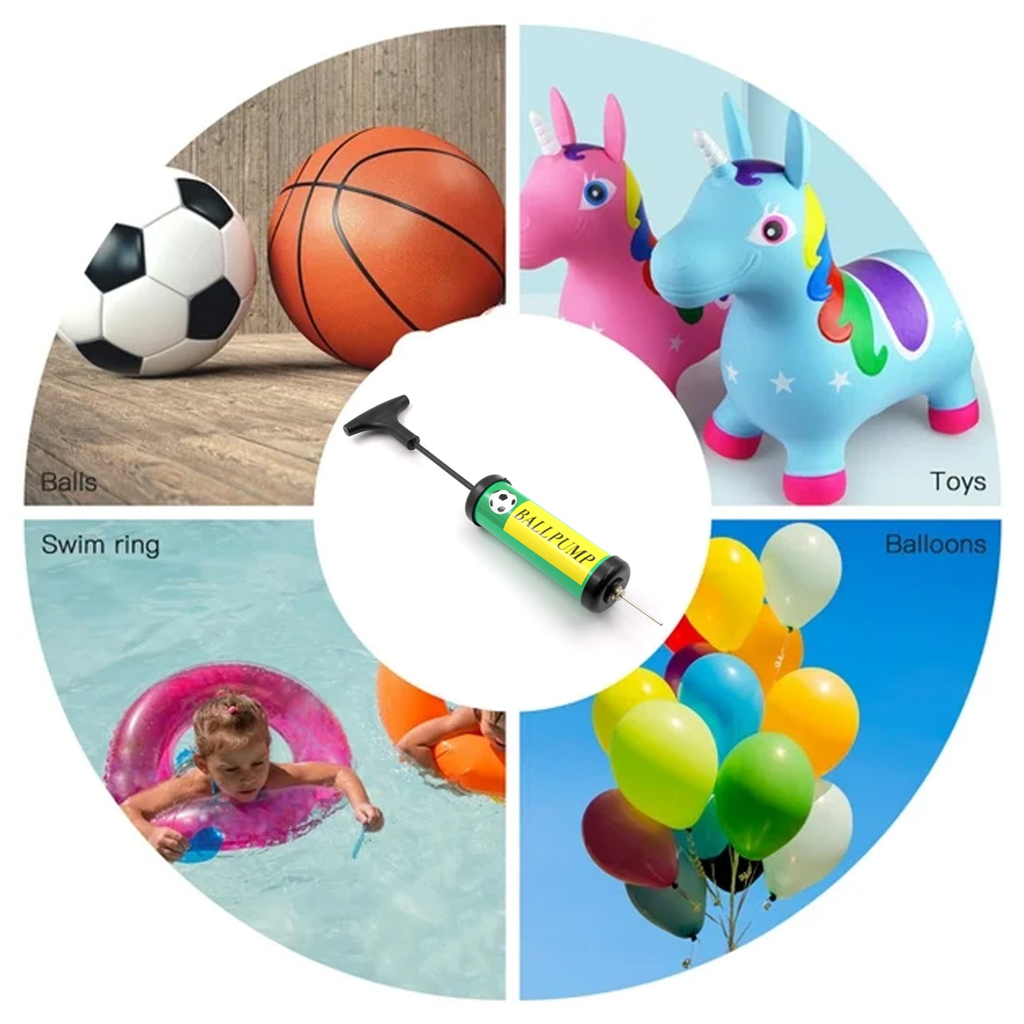 Inflator Air Ball Pump Soft Bouncing Ball Development Kids Toy Sports Plastic Pump For Soccer Basketball Football Volleyball Ball (17 Cm)