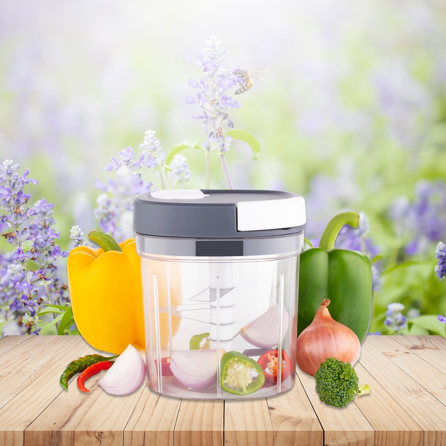 2 In 1 Handy Chopper And Slicer Used Widely For Chopping And Slicing Of Fruits Vegetables Cheese Etc. Including All Kitchen Purposes.