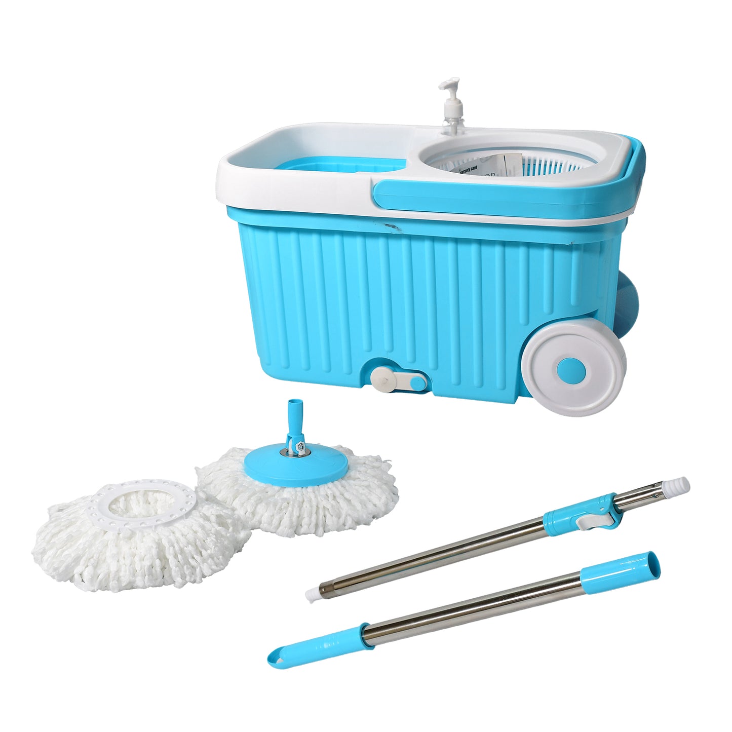 Sporty Plastic Spin Mop With Bigger Wheels And Plastic Auto Fold Handle For 360 Degree Cleaning.