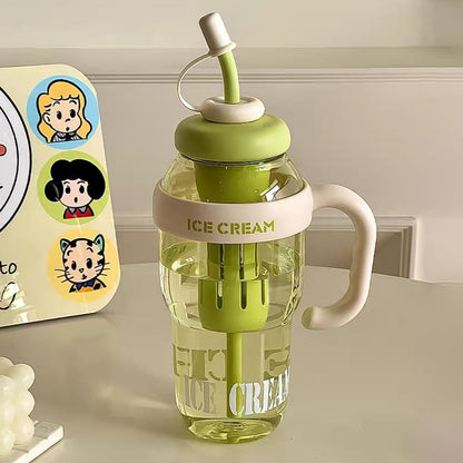 1300Ml Large Capacity Cute Ice Cream Themed Water Bottle With Handle Straw  Fruit Infuser  Leakproof Sipper For Kids  Adults