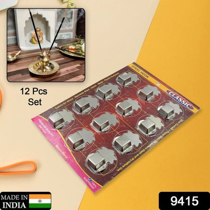 Stainless Steel Agarbatti Stand Agarbatti Holder Stand Self Adhesive Wall Mounted Stand Wall Hook Capacity To Hold 3 Agarbatti - Pack Of 12 Hooks