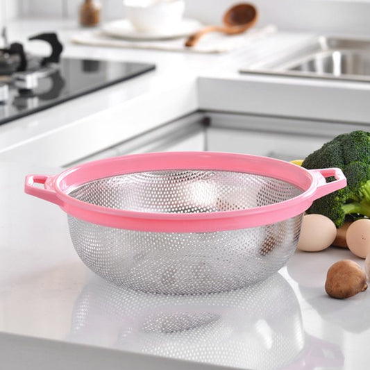 Big Stainless Steel Colander With Handle Large Metal Mesh Basket Strainer For Pasta Spaghetti Berry Veggies Fruits  Kitchen Food Colander Dishwasher Safe (1 Pc )
