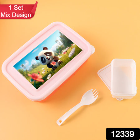 Kidscartoon Printed Lunch Box Mix Design (1 Set)
