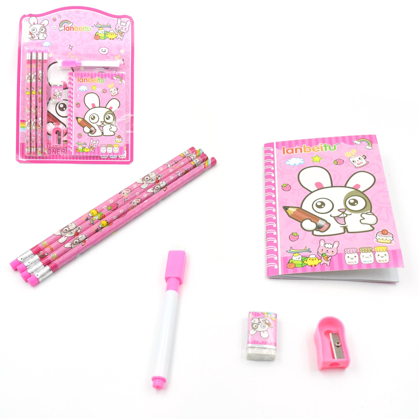 Stationery Kit For Kids - Stationery Set Includes Wooden Pencil Sharpener Pencil And Eraser Set Small Diary School Supply Set Birthday Return Gift For Kids Boys Girls (8 Pc Set)