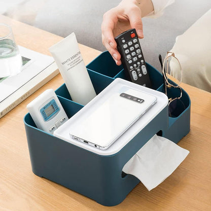 Tissue Paper Storage Holder Stationery Storage Remote Control Decorative Pen Pencil Napkin Mobile Phone Multi-Function Desk Storage Organizer For Home And Office (6 Compartment)