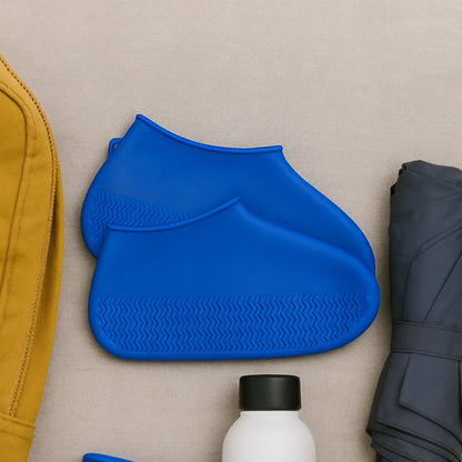 Blue Non-Slip Silicone Rain Reusable Anti Skid Waterproof Fordable Boot Shoe Cover (1 Pair)