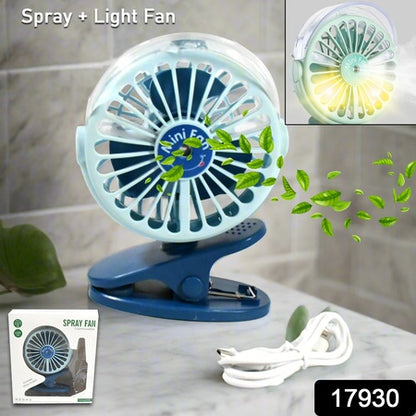 Portable Clip-On Fan Battery Operated With Light  Spray Small Yet Powerful Usb Table Fan 3-Speed Quiet Rechargeable Mini Desk Fan 360 Rotation Personal Cooling Fan For Home Office Camping