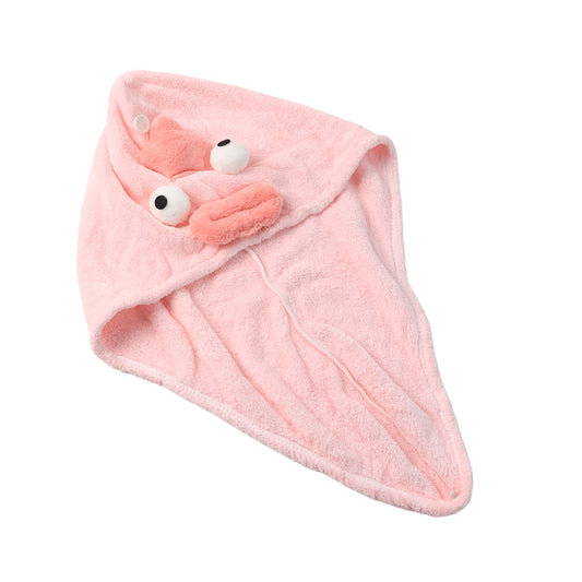 Softmicrofiber Cartoon Design Hair Drying Towel Wrap With Button Closure (1 Pc)