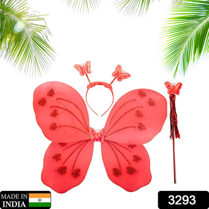Baby Girls Fairy Nylon Butterfly Wings Costume Butterfly Fairy Angel Wing Wand And Hairband Multi- Color For Party (1Pc)