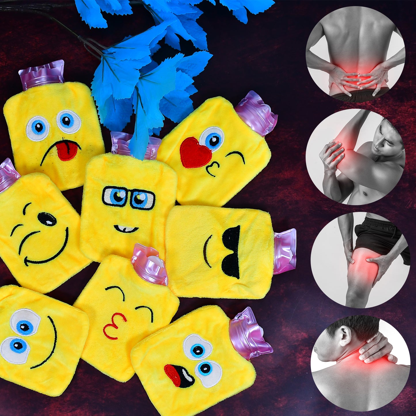 1Pc Mix Emoji Designs Small Hot Water Bag With Cover For Pain Relief Neck Shoulder Pain And Hand Feet Warmer Menstrual Cramps.