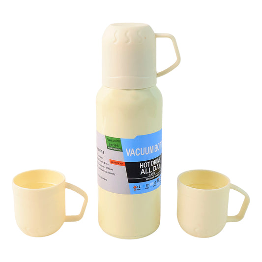 Whitevacuum Flask Set  Stainless Steel Thermos With 3 Cups Approx 500Ml