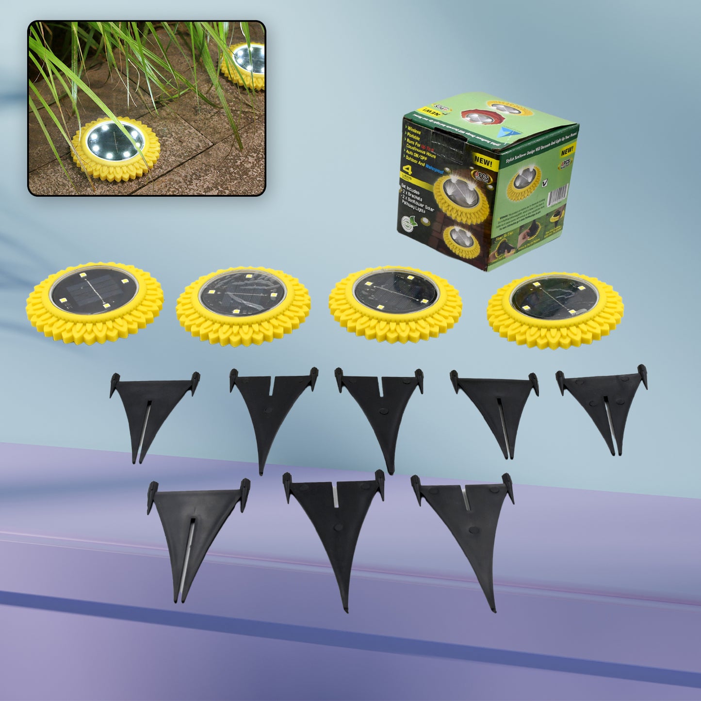 4 Pack Solar Ground Lights Led Solar Powered Disk Lights Outdoor Waterproof Garden Landscape Lighting For Yard Deck Lawn Pathway Walkway Balcony Decoration