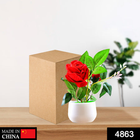 Artificial Rose Flower Plant With Pot For Home Office Or Gift