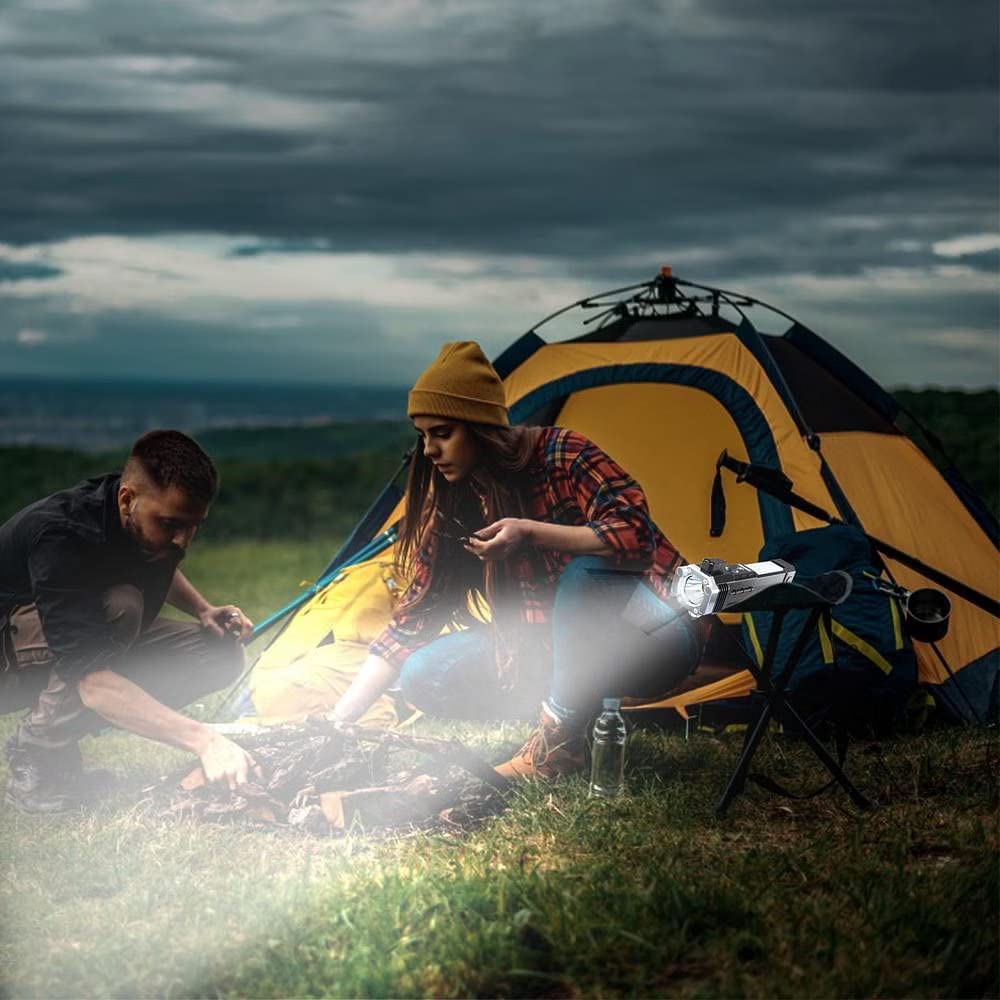 Portable 3W Rechargeable Torch Led Flashlight Long Distance Beam Range Hammer And Strong Magnets Window Glass And Seat Belt Cutter 4 Modes For Car Camping Hiking Indoor Outdoor